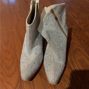 Rhinestone-Embellished Ankle Booties with Side Zip